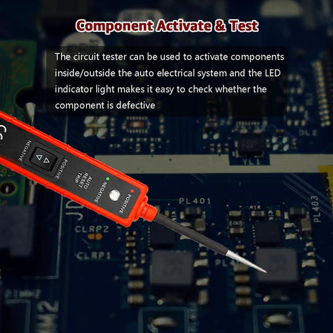 Power Circuit Probe Tester for 6V To 24V DC Systems displaying LED Polarity Indicator on circuit board
