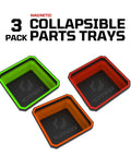 Magnetic Collapsible Parts Tray Organizer Set Of Three In Red Green And Orange For DIY Tool Parts With Low Profile Storage