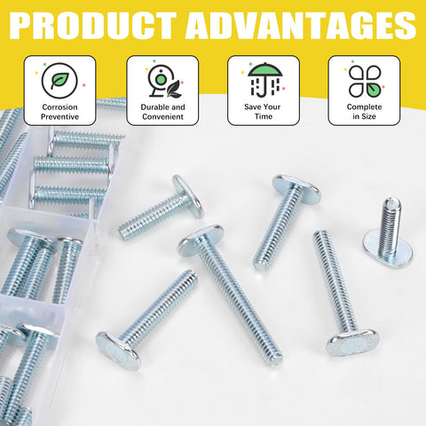 40 Pcs Tee Bolt Set 1/4-20 Thread T Slot Bolts For Woodworking Jigs And Fixtures, Includes 5 Lengths, Carbon Steel Zinc Plated