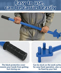 Heavy Duty Manual Rebar Bender Tool For Steel Rods Portable Hand Cranked Bending Machine Carbon Steel Construction Compact Design Up To 5/8 Inch Diameter Easy Grip Handles shown being held with protective handle.