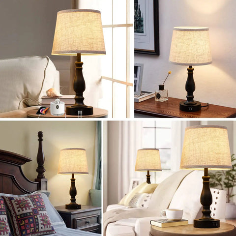 Cool Set Of 2 Table Lamps With USB Ports, Dimmable Touch Control, Linen Fabric Lampshades, Modern Compact Bedside Lamps For Bedroom And Living Room