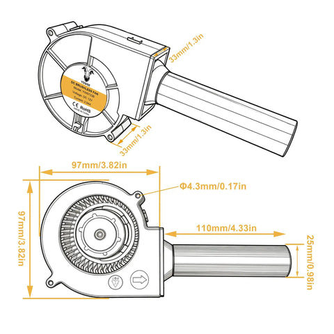 Rock Solid Centrifugal Blower Fan With Variable Speed Controller 97 Mm X 33 Mm Tight Squeeze Fit Boosts Airflow Fast For Venting Or Fire Startup Universal AC Wiring Installed
