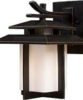 Dope Outdoor Wall Sconce With White Glass Shade In Hazelnut Bronze Finish, Japanese Inspired Traditional Style Porch Light
