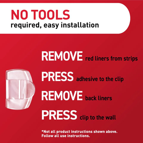 Installation steps for Outdoor Light Clips Set With 20 Clear Hooks And 24 Water Resistant Strips, no tools needed.