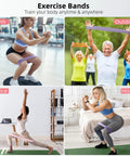 People using Five Band Resistance Set For Home Workouts With Five Elastic Loop Bands in various indoor and outdoor exercises.