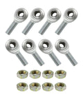 Race Ready IMCA Modified 4-Bar Rod End Kit featuring eight 5/8 inch male steel heim joints and jam nuts for racing.