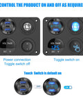 Beefed Up 12 Volt USB Outlet RV Marine Switch Panel 4 In 1 Aluminum Charger controls and indicators visible