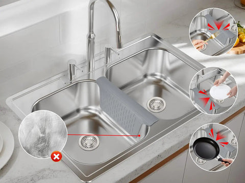 Double Sink Mat Protector With 36 Suction Cups No Odor No Stains Super Soft Divider Pad Shields The Center Of A Double Sink