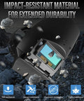 Auto Darkening Welding Helmet With Portable Foldable Design And Solar Power True Color Shield For Beginners No Fuss Safe For Stick MIG TIG And Grind Easy Fit Low Eye Strain Durable Hood For Welding On The Go shown with impact-resistant material