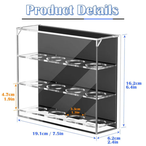 Wall Mount Acrylic Golf Ball Display Case With 3 Tiers Holds 12 Balls, Clear Showpiece Storage Box dimensions and layout