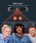Top Shelf 4K Webcam Packs Sony Autofocus Sensor To Drop Crisp 8MP Video Built In Dual Mic And Quick Slide Privacy Shield, showing auto focus feature with three users.