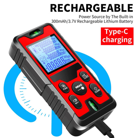 Heavy Duty Digital Laser Distance Meter With Rechargeable Battery And Crisp Display For Quick Square Footage And Volume Tracking Straightforward Use Lets Builders And Diy Crews Nail Every Project Without The Fuss