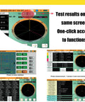 No Sweat Mini Three Phase Power Quality Analyzer With Four PC Current Clamps And Usb Logging screen interface showing test results and functions.