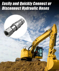 Close-up of 3/8-inch flat-face hydraulic quick-connect coupler with dust cap, ISO 16028, 1/2" NPT thread