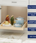 Smooth Glide Pull Out Cabinet Organizer Heavy Duty Wood Drawer Slide For Kitchen Base Cabinets And Pantry Storage With Soft Close Bottom Mount Setup Is A Total Game Changer For Your Sweet Home with bottled oils and cookware.