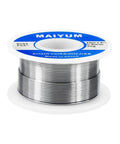 Spool of 63-37 Tin Lead Rosin Core Solder Wire for Electrical Soldering, 0.8mm Diameter, 50g with smooth metal coils visible.