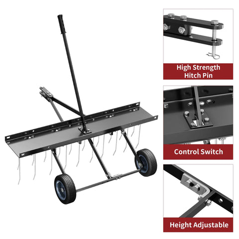 Tow Behind Dethatcher Powerful 40 Inch With 20 Spring Steel Tines Lift Handle For ATV And Mover Tractors Lawn Rake