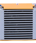 Front view of Hydraulic System Air Oil Cooler With Fan 60 LPM Flow 1.8KW Cooling Power Aluminum Plate Heat Exchanger Oil Radiator