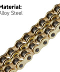 Close-up of Heavy Duty 420H Chain 108 Links Non O Ring With Connecting Master Link And Chain Breaker, alloy steel material visible