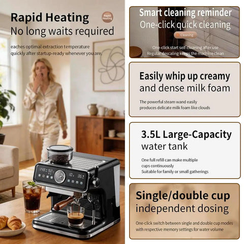Premium Full Automatic Espresso Coffee Machine With Built In Grinder And 20 Bar Pressure For Smooth Cappuccino Latte Making That Hits Different At Your Daily Morning Routine with 3.5L tank and stylish design.