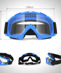 Heavy Duty 2 Pack Tactical Security Eyewear With Quick Snap Lenses For Operating Lawnmowers Dirtbikes Atv Vehicles DIY Workshops And Nerf Match Play Boss Level No Crack Shatter Resistant Sight Guard Shades Blue And Red, shown in blue with dimensions.