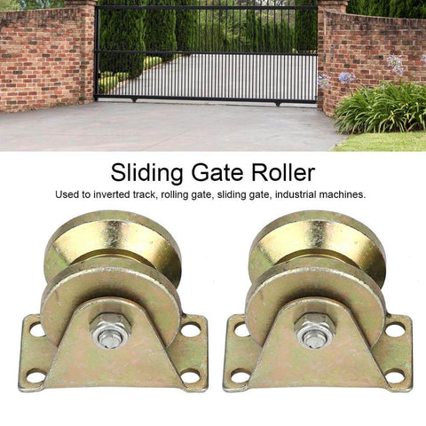Heavy Duty V Groove Sliding Gate Roller Set For Industrial Doors Built Tough With High Strength Steel Smooth Quiet Operation Rugged Track Rail Dual Bearings Easy Install 2 Pack