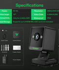 2K QHD Smart Grow Camera For Indoor Tents And Grow Boxes With 2.4GHz WiFi Real-Time App Control Timelapse, specifications shown