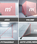 G2 Laser Measuring Tool With Angle Sensor, 330 Ft Range, measuring area, volume, Pythagoras, and auto level in diagrams