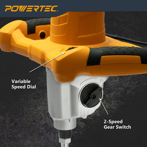 Electric Mortar Mixer Dual Handheld Design 1600W High Torque Two Speed Gearbox with variable dial and gear switch