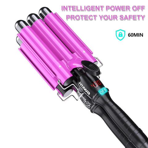 Triple Barrel 1 Inch Curling Iron For Beachy Waves Fast Heating Hair Crimper With LCD Temperature Display Dual Voltage Auto Off