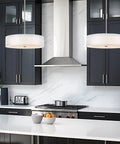 Cool Lindos 20 Inch Modern Double Drum Pendant Light Three Light Chandelier With Sheer Outer Shade Over White Inner Fabric Shade Brushed Nickel Finish Ceiling Fixture For Living Room Or Dining Area in modern kitchen.