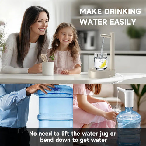5 Gallon Water Dispenser For Desktop Use Desk Friendly Portable Electric Water Pump dispenses water into glass, easy use for family.