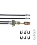 Universal Emergency Parking Brake Cable Kit With Hella Tough Corrosion Resistant Sheath And 110 Inch Reach showing cables and fittings.