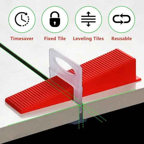 Red Pro Grade Reusable Tile Leveling Wedges Kit With 1 Eighth Inch Spacers 1 Sixteenth Inch Spacers And 1 Thirty Second Inch Spacers 1000 Pcs Durable Plastic Tile Leveling System For Quick Easy Leveling And Perfect Grout Lines