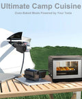 2KW NACS EV V2L Power Adapter Delivers Serious Campsite Juice To Your Cybertruck With A Simple Plug Setup powering a portable oven.