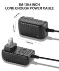 Powerful Massage Gun Charger Cable 24V To 25.2V 1A For Percussion Massage Guns, 100V-240V Input, black plug and dimensions