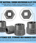 Professional 14 Piece Bolt Extractor Set For Removing Damaged And Rounded Off Bolts And Nuts With Three Eighths Inch Drive, Impact Grade Chrome Molybdenum Steel, Case Included, Beefy Heavy Duty Auto Shop Tools Fathers Day Gift showing chrome-molybdenum steel extractors with etched sizes.