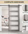 Built Tough Frosted Glass Barn Door 48 By 96 Inches With Heavy Duty Eight Foot Sliding Track Hardware Kit In Gray For Easy Slide Interior Room Divider complete hardware display