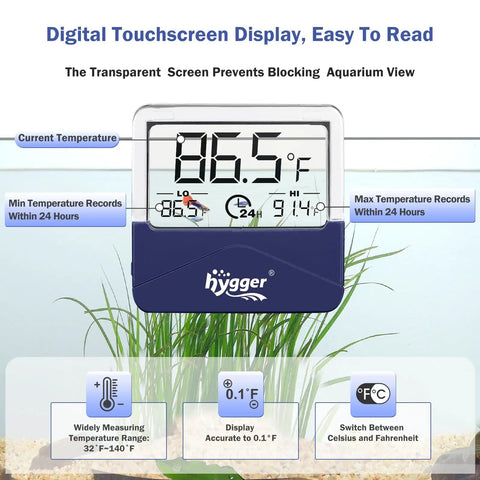 Digital Aquarium Thermometer With LCD Display Stick On Sensor For Saltwater And Freshwater Tanks Real Time Readout Max And Min Temperature showing 86.5°F