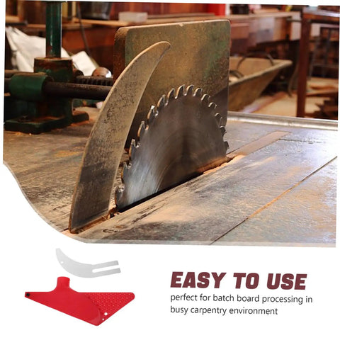 Red Table Saw Guard Shell With Material Separating Knife, Universal Dustproof Safety Cover installed on a benchtop saw.