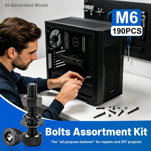 Top Shelf 190PC M6 Hex Socket Head Cap Screw And Nut Assortment Kit With Washers, 12.9 Alloy Steel in a DIY project setup.
