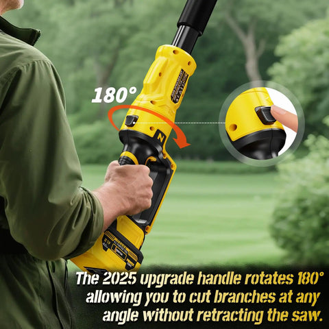 Two-In-One Electric Pole Pruning Shears With Detachable Handheld Cutter showing rotating handle feature