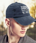 Funny Things I Do In Spare Time RV Camper Hat For Women in navy blue with washed look worn outdoors on a person