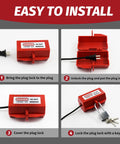 Two Electrical Plug Lock Boxes With Padlocks For Cords, Medium Size Kit, 4.7 X 2.6 X 2.6 Inches installation process steps
