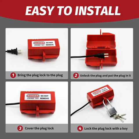 Two Electrical Plug Lock Boxes With Padlocks For Cords, Medium Size Kit, 4.7 X 2.6 X 2.6 Inches installation process steps