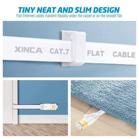 Cat7 Flat Ethernet Cable 15ft White Ultra Fast 10Gbps Shielded STP LAN Internet Network Cable With RJ45 Connectors installed