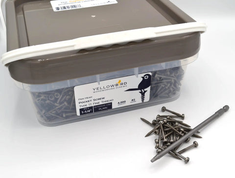 Size Six By One And A Half Inch Pan Head Pocket Screws With Square Drive Number Two Type Seventeen Fine Thread Lube Coated