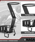 Wall Mount Helmet Rack With Gloves Tray For Motorcycle And Dirt Bike Gear showing steel construction with storage hooks.