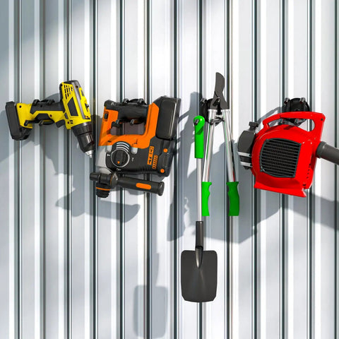 Heavy Duty Magnetic Hooks 4 Pack No Drill Mount On Iron Surfaces With 22-Pound Load Capacity Garage Tool Organizer For Ladders Power Tools Shovels Brooms Extension Cords And More hanging tools on metal wall
