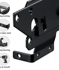 Heavy Duty Carbon Steel Fence Gate Latch for Wood and Vinyl Posts Black Powder Coated Post Mount Easy Install Includes Screws and Instructions for Rugged Outdoor Use and Long Lasting Security, black steel latch close-up